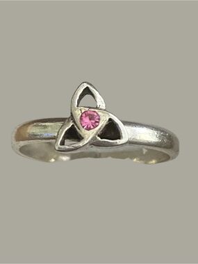 Sterling Silver Pink CZ Celtic Triquetra Trinity Knot Adjustable Midi Toe Ring
